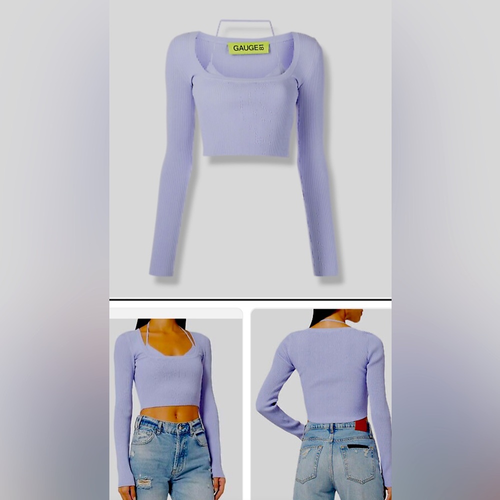 Gauge81 Lavender Ribbed Long Sleeve Crop Top